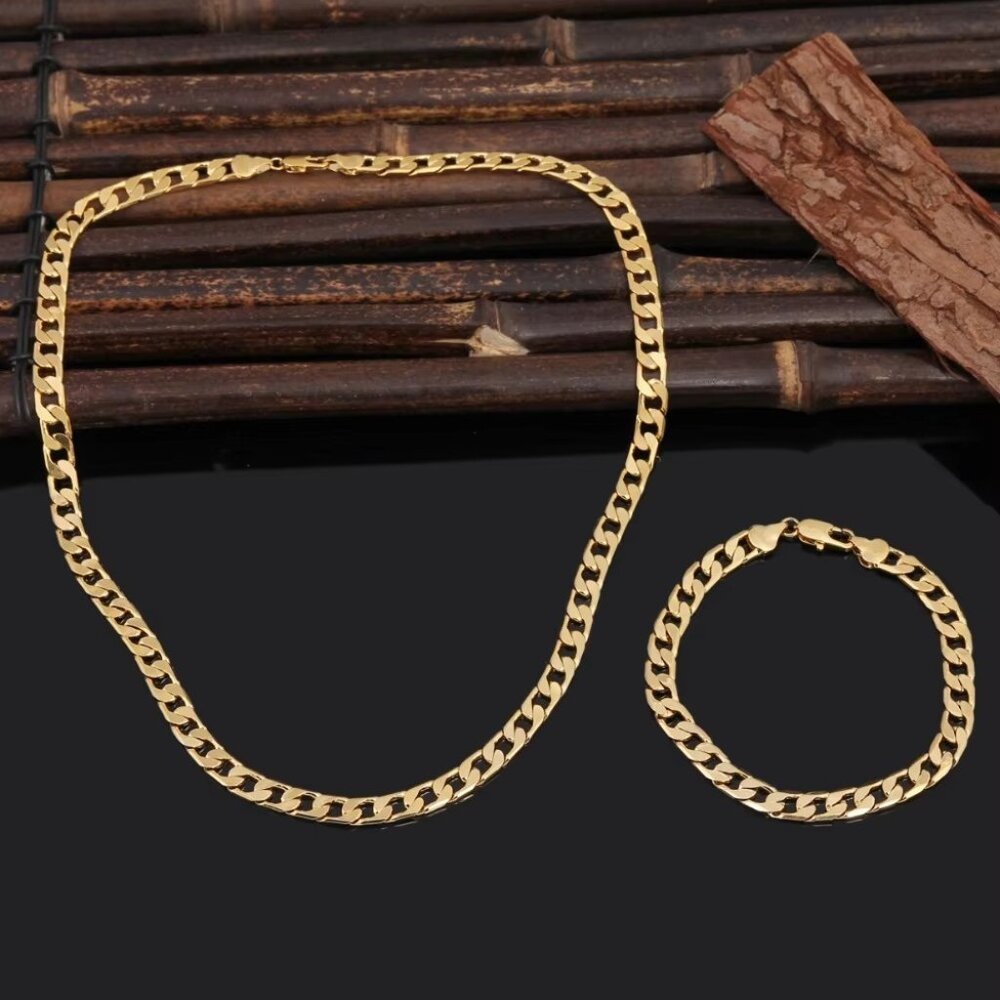 20 Inch 18K Yellow Gold 8mm Wide Open Cuban Necklace and 7.75" Bracelet … - Picture 3 of 9